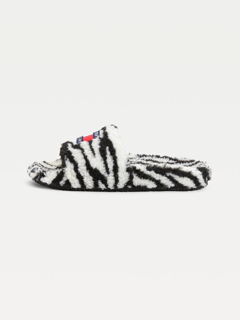 Női Tommy Hilfiger Zebra Sandal Fekete Fehér | HU 611MQZ